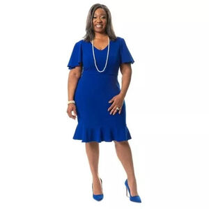 Kasper Women's Blue Flutter-Sleeve Sheath Dress NWT